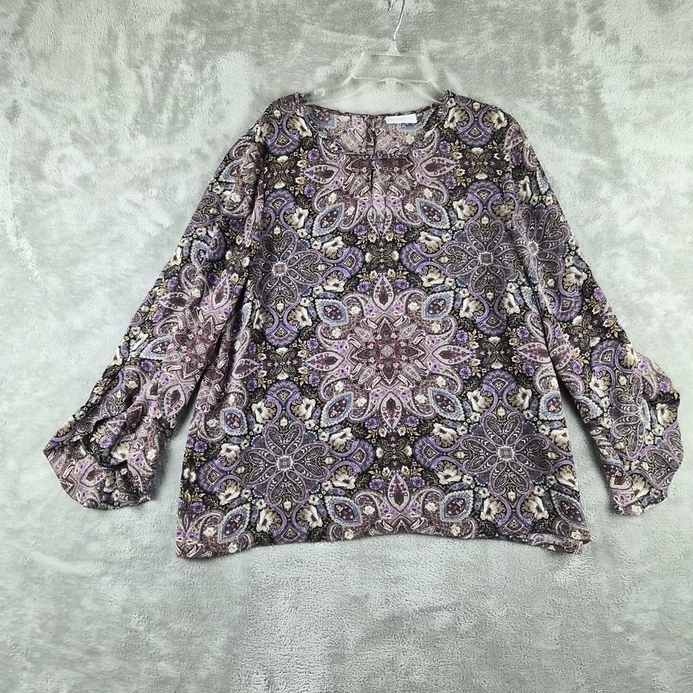 J Jill Top Womens Purple Paisley Medallion Print Lightweight Bell Sleeve Boho
